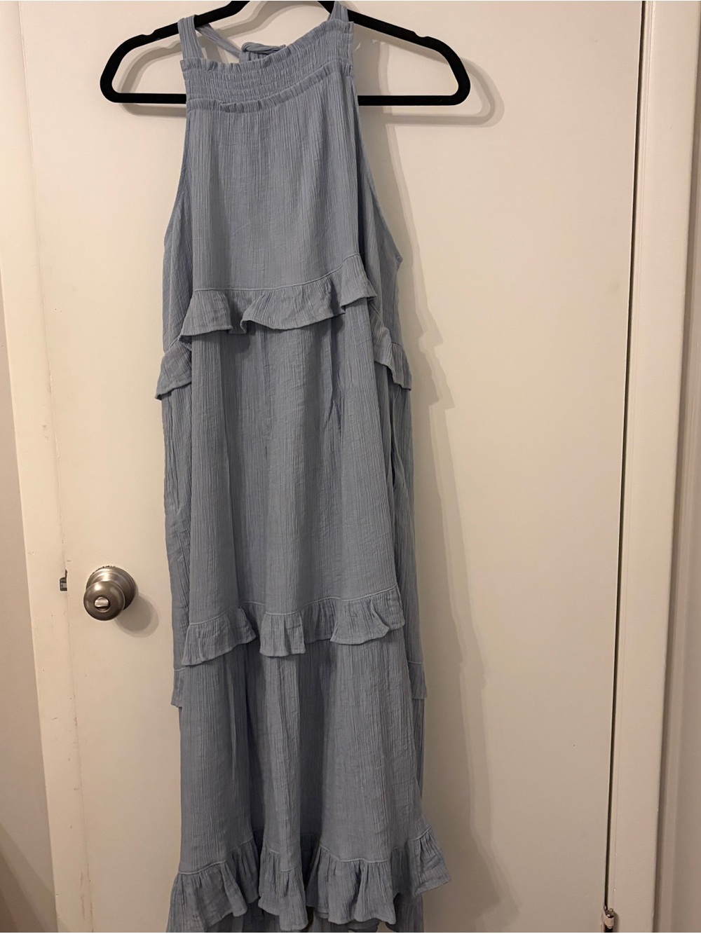 entro Light Blue Ruffle Halter Maxi Dress